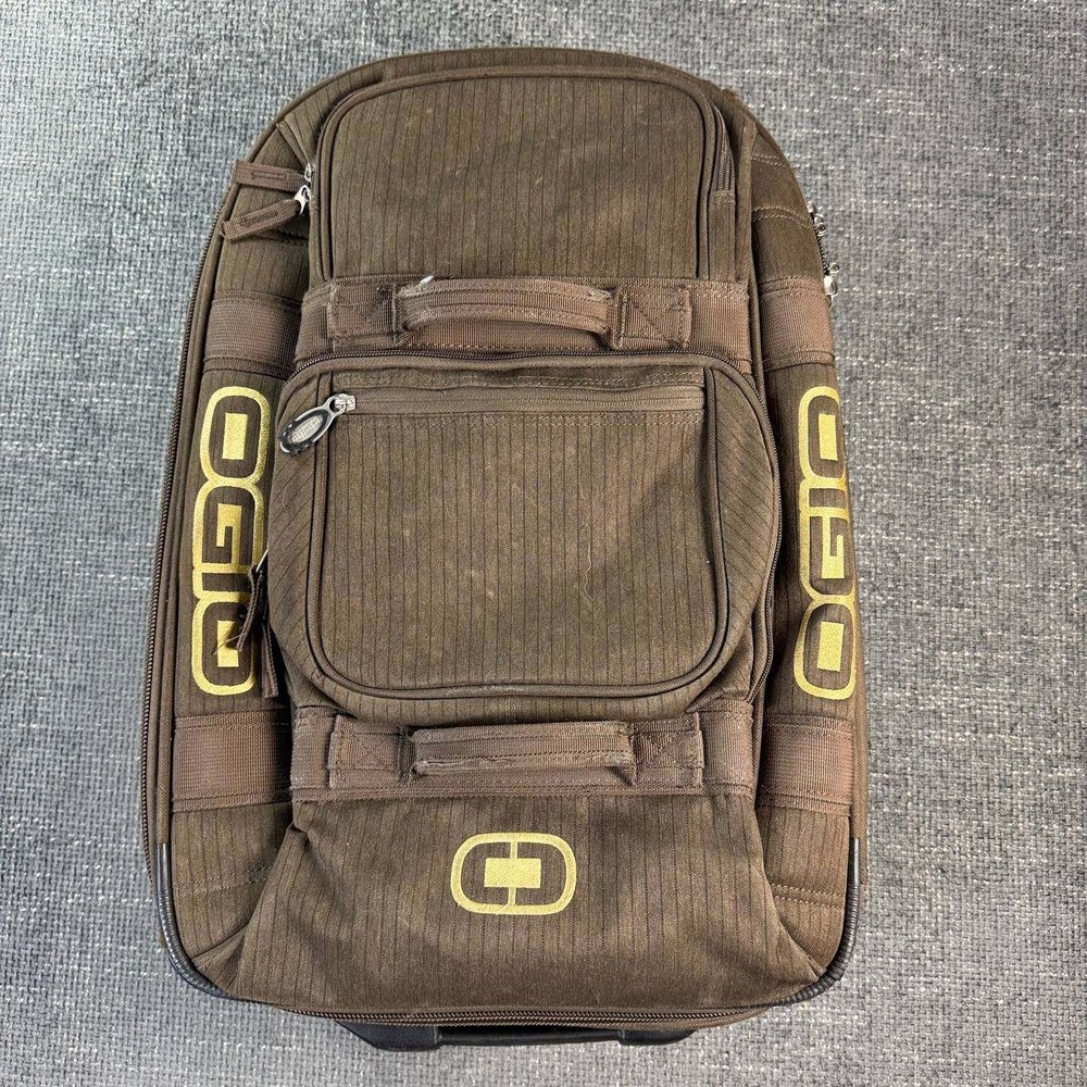 OGIO Layover Rolling Suitcase Brown Pinstripe Carry On Travel Bag Skate Wheels